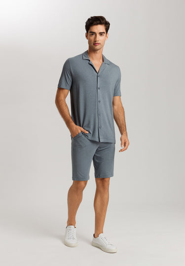 Casuals Notch Collar Button Front Shirt | Ocean Melange 75992-3020
